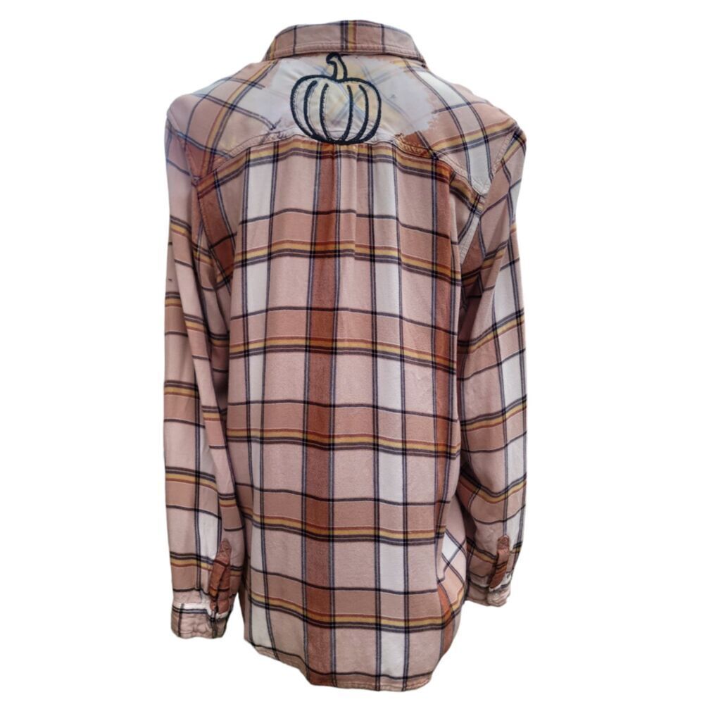 UPCYCLED Flannel with "Pumpkin" Embroidered Patch | XL